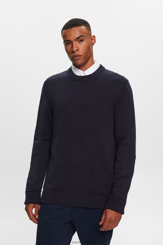 puloverji in puloverji s kapuco sl Esprit moški bombažna jopica z okroglim izrezom mornarica 6X446579