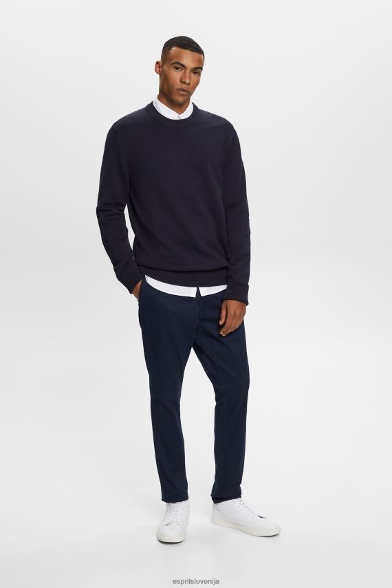 puloverji in puloverji s kapuco sl Esprit moški bombažna jopica z okroglim izrezom mornarica 6X446579