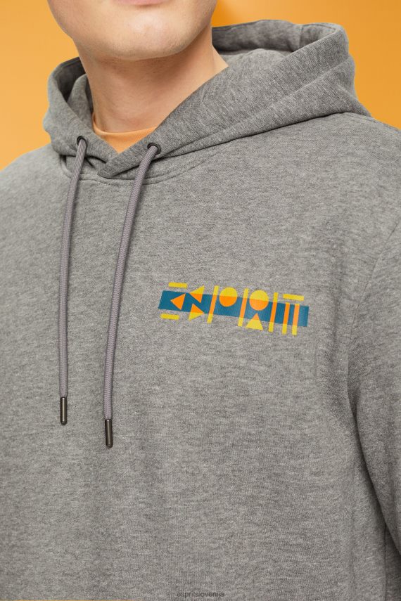 puloverji in puloverji s kapuco sl Esprit moški pulover s kapuco iz melanža z majhnim potiskom logotipa srednje siva 6X446826
