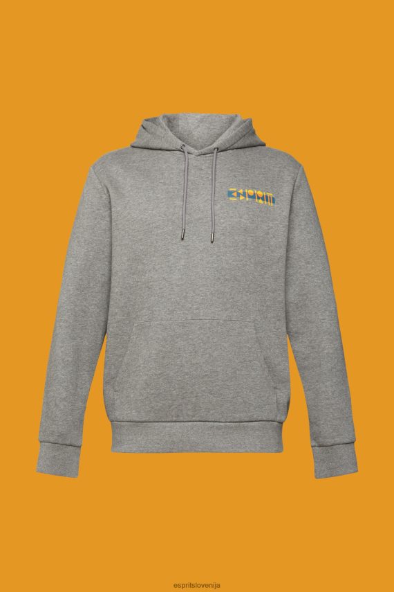 puloverji in puloverji s kapuco sl Esprit moški pulover s kapuco iz melanža z majhnim potiskom logotipa srednje siva 6X446826