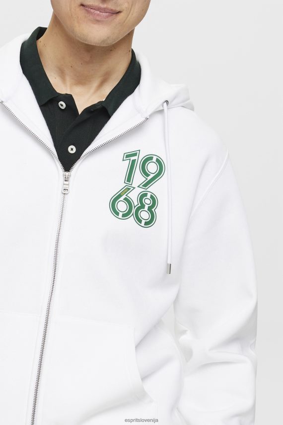 puloverji in puloverji s kapuco sl Esprit moški pulover s kapuco na zadrgo po celotni dolžini bela 6X446634