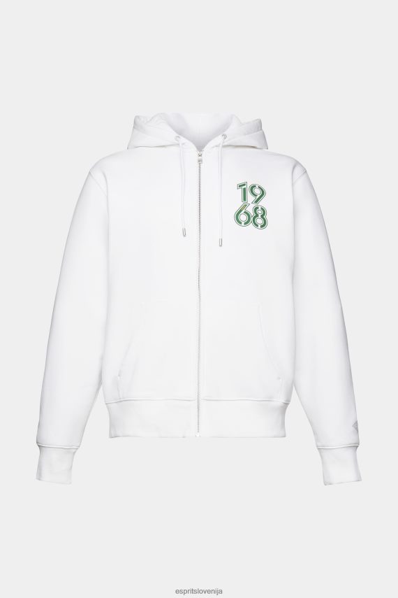 puloverji in puloverji s kapuco sl Esprit moški pulover s kapuco na zadrgo po celotni dolžini bela 6X446634