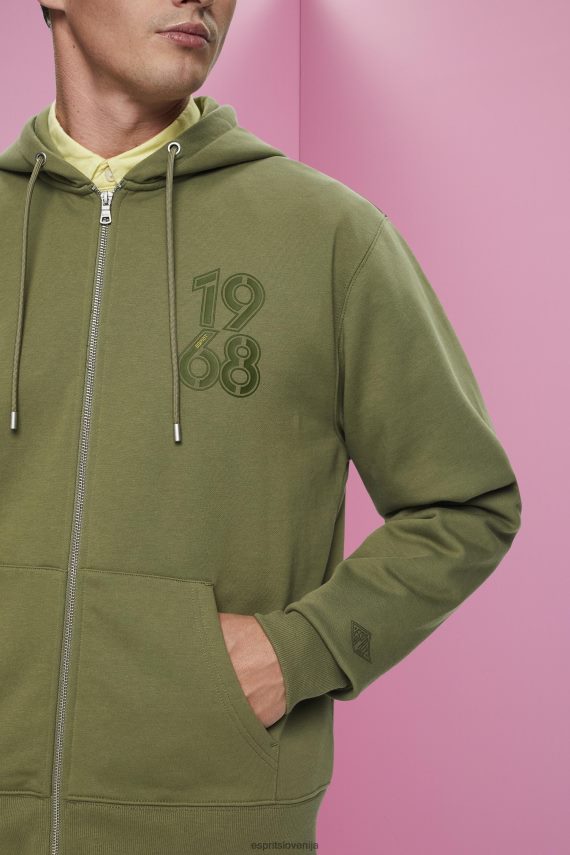 puloverji in puloverji s kapuco sl Esprit moški pulover s kapuco na zadrgo po celotni dolžini olivno 6X446636