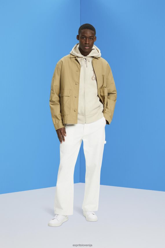 puloverji in puloverji s kapuco sl Esprit moški pulover s kapuco na zadrgo po celotni dolžini svetlo taupe 6X446635