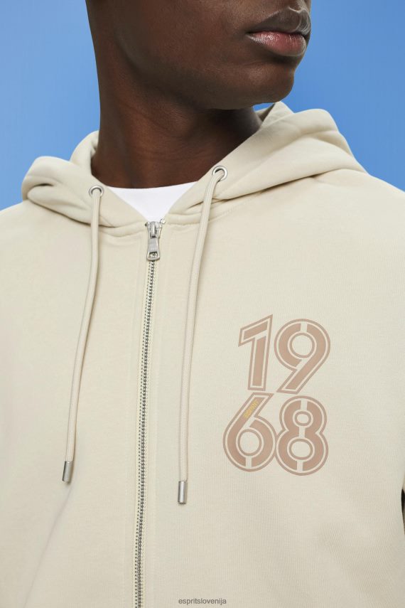 puloverji in puloverji s kapuco sl Esprit moški pulover s kapuco na zadrgo po celotni dolžini svetlo taupe 6X446635