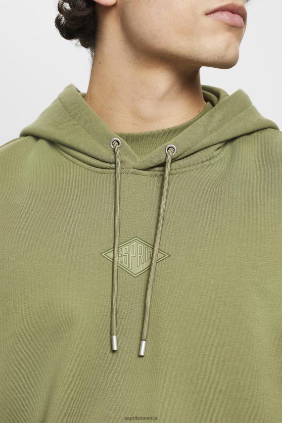 puloverji in puloverji s kapuco sl Esprit moški pulover s kapuco z logotipom na prsih olivno 6X446640