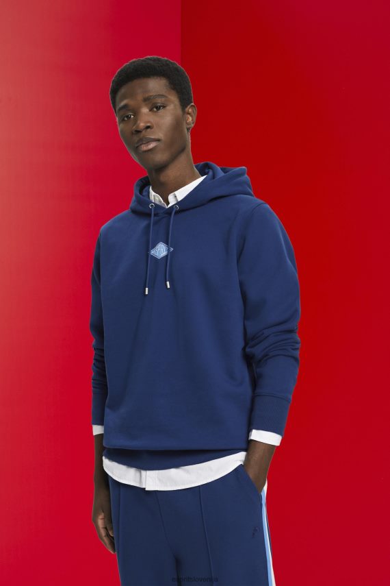 puloverji in puloverji s kapuco sl Esprit moški pulover s kapuco z logotipom na prsih črnilo 6X446641