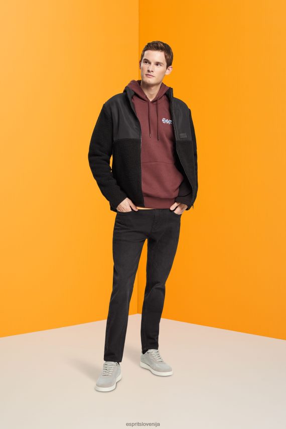 puloverji in puloverji s kapuco sl Esprit moški pulover s kapuco z majhnim potiskom logotipa bordojsko rdeča 6X446828