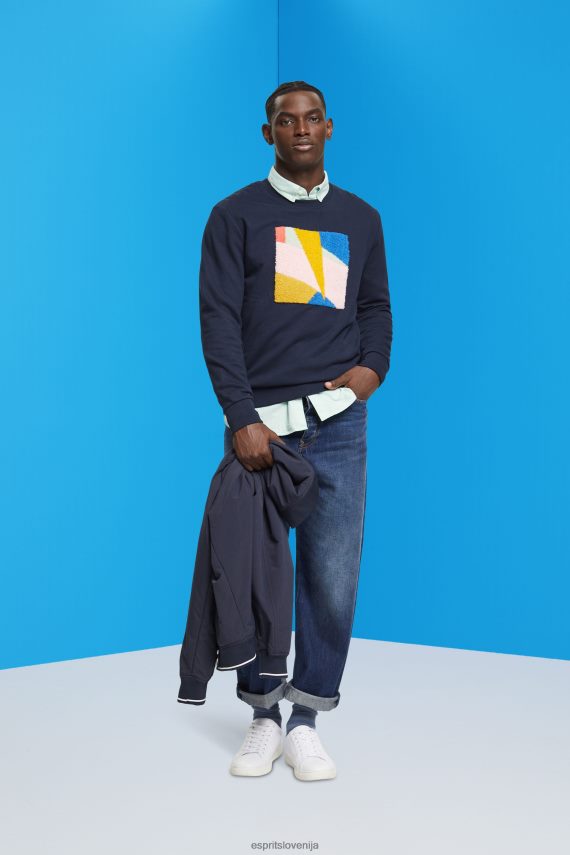 puloverji in puloverji s kapuco sl Esprit moški pulover z aplikacijo mornarica 6X446882