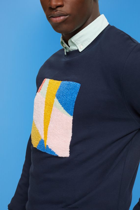 puloverji in puloverji s kapuco sl Esprit moški pulover z aplikacijo mornarica 6X446882