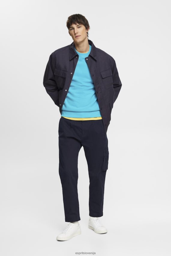 puloverji in puloverji s kapuco sl Esprit moški pulover z izvezenim logotipom na rokavih vodno zelena 6X446724