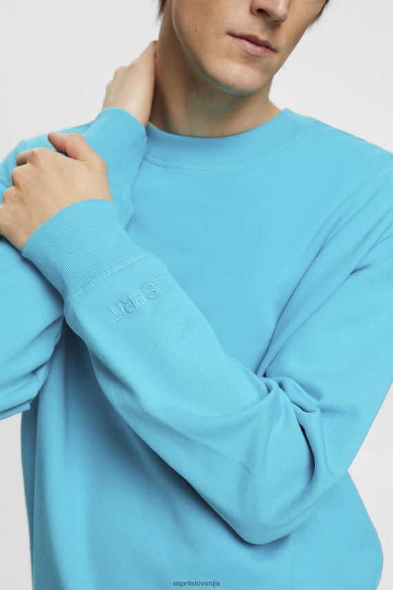 puloverji in puloverji s kapuco sl Esprit moški pulover z izvezenim logotipom na rokavih vodno zelena 6X446724