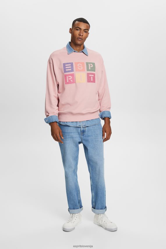 puloverji in puloverji s kapuco sl Esprit moški pulover z logotipom, 100% organski bombaž stara roza 6X446582