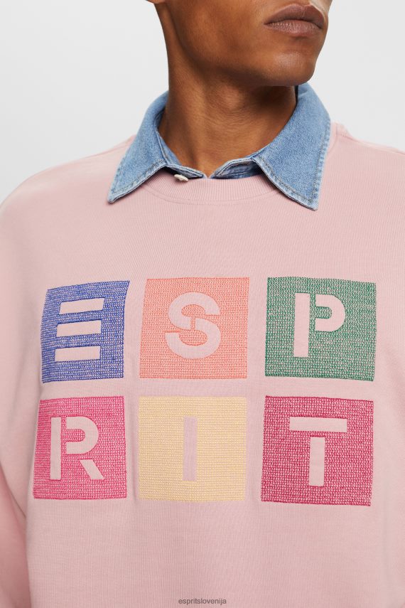 puloverji in puloverji s kapuco sl Esprit moški pulover z logotipom, 100% organski bombaž stara roza 6X446582