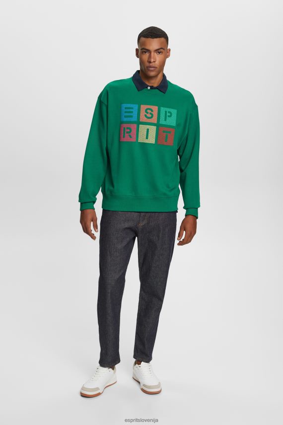 puloverji in puloverji s kapuco sl Esprit moški pulover z logotipom, 100% organski bombaž temno zelena 6X446581