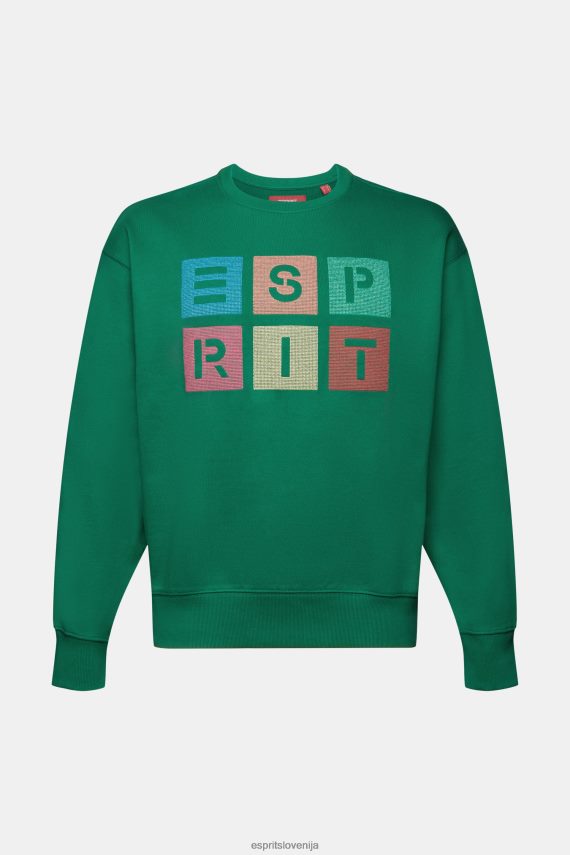puloverji in puloverji s kapuco sl Esprit moški pulover z logotipom, 100% organski bombaž temno zelena 6X446581