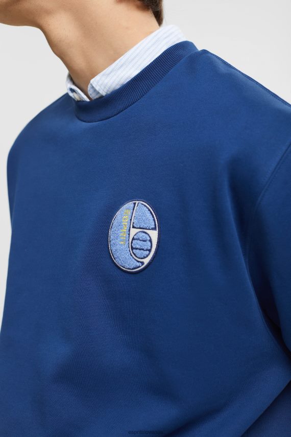 puloverji in puloverji s kapuco sl Esprit moški univerzitetni pulover s našitki črnilo 6X446809