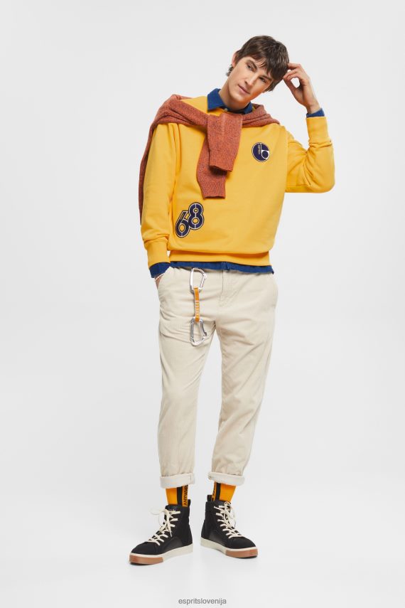puloverji in puloverji s kapuco sl Esprit moški univerzitetni pulover s našitki rumena 6X446810
