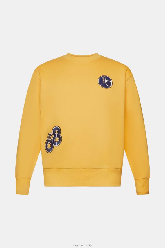 puloverji in puloverji s kapuco sl Esprit moški univerzitetni pulover s našitki rumena 6X446810