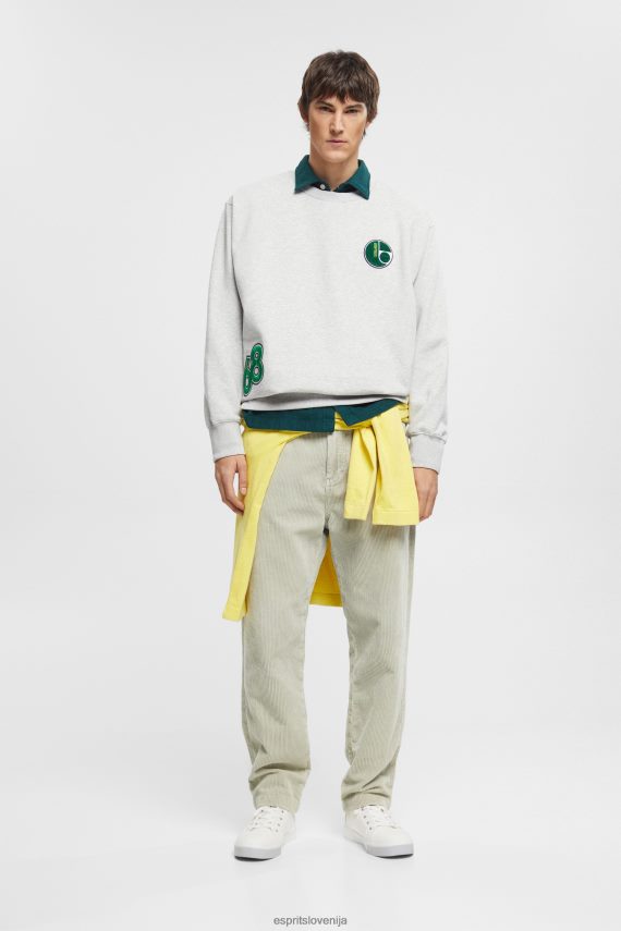 puloverji in puloverji s kapuco sl Esprit moški univerzitetni pulover s našitki svetlo siva 6X446808