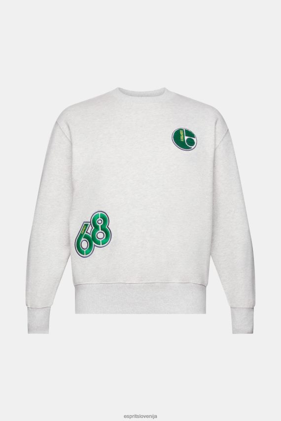 puloverji in puloverji s kapuco sl Esprit moški univerzitetni pulover s našitki svetlo siva 6X446808