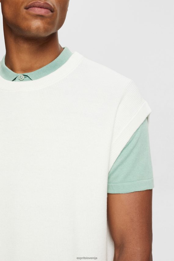 puloverji sl Esprit moški brezrokavnik z dvema črtama umazano bela 6X446841