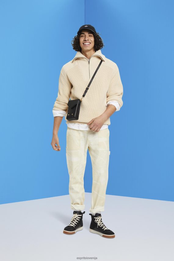 puloverji sl Esprit moški pleten pulover s polzadrgo svetlo taupe 6X446761