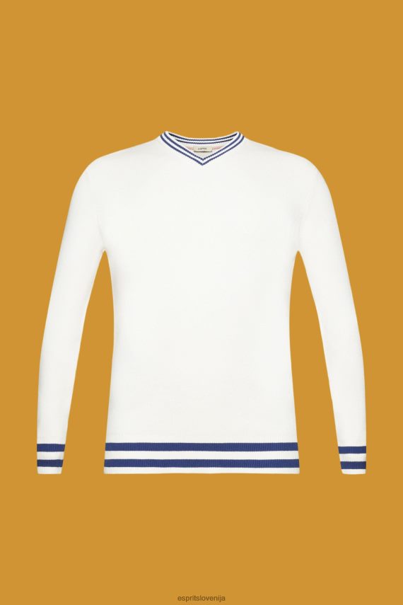 puloverji sl Esprit moški pulover iz trajnostnega bombaža z v-izrezom umazano bela 6X446725