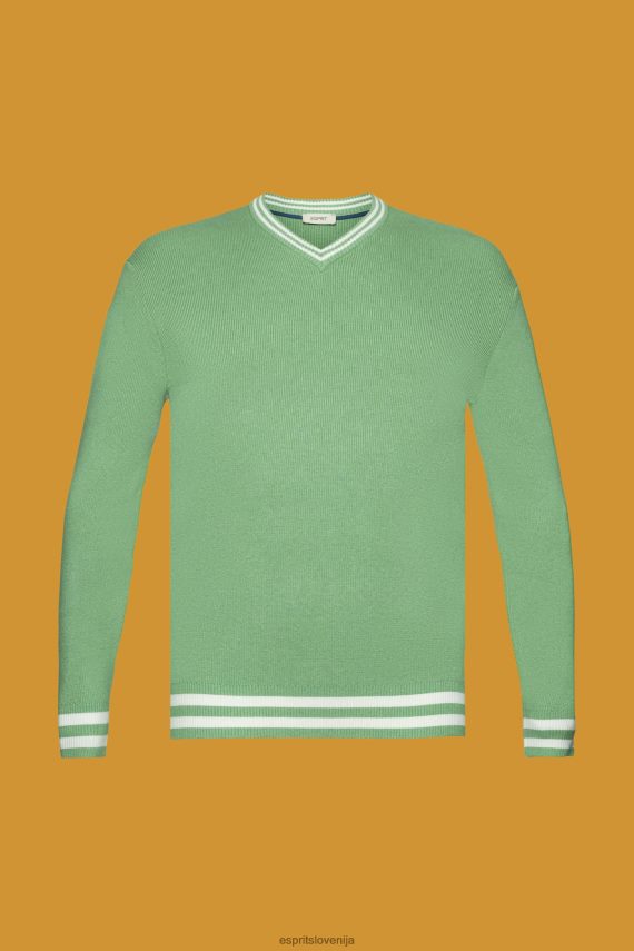 puloverji sl Esprit moški pulover iz trajnostnega bombaža z v-izrezom zelena 6X446726