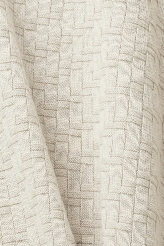 puloverji sl Esprit moški teksturiran pulover z okroglim izrezom svetlo taupe 6X446718