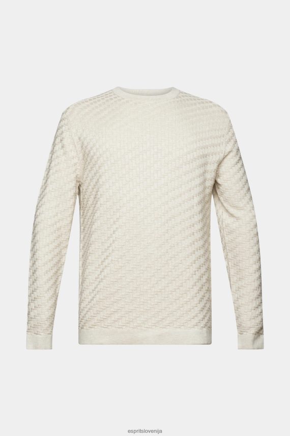 puloverji sl Esprit moški teksturiran pulover z okroglim izrezom svetlo taupe 6X446718