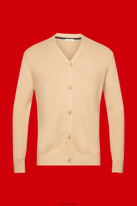 puloverji sl Esprit moški trajnostna bombažna jopica z v-izrezom bež 6X446775