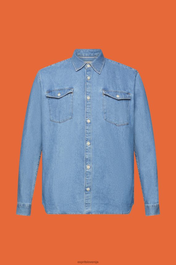 srajce sl Esprit moški bombažna denim majica pranje modre svetlobe 6X446732