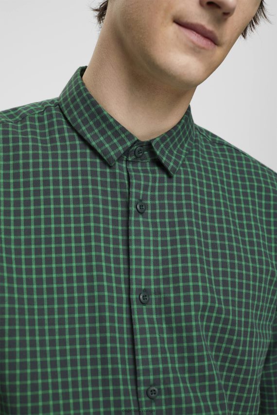 srajce sl Esprit moški karirasta ozka srajca temno modro zelena 6X446688