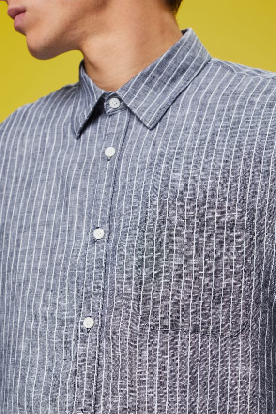 srajce sl Esprit moški črtasta srajca, 100% lan mornarica 6X446596