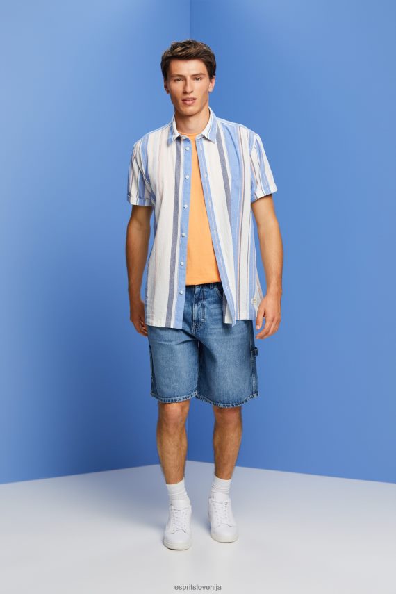 srajce sl Esprit moški črtasta srajca s kratkimi rokavi, 100% bombaž svetlo modra 6X446612