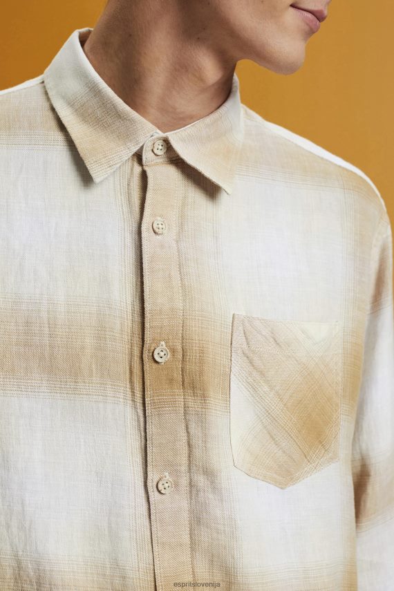 srajce sl Esprit moški srajca iz karirastega tartana iz mešanice bombaža in konoplje led 6X446714