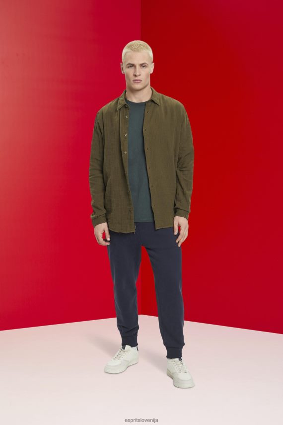 srajce sl Esprit moški trajnostna srajca iz bombažnega muslina kaki zelena 6X446756