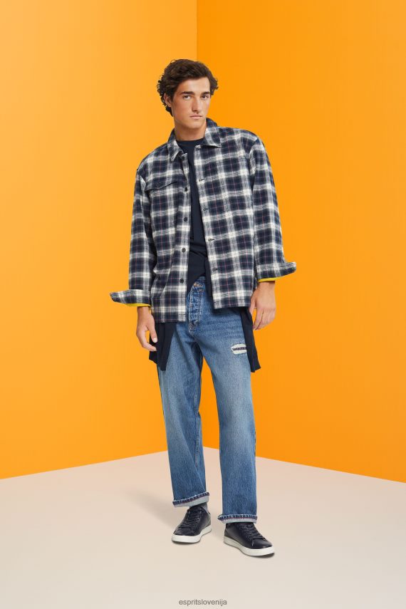 srajce sl Esprit moški velika majica iz čistega bombaža s karirastim vzorcem petrol modra 6X446838