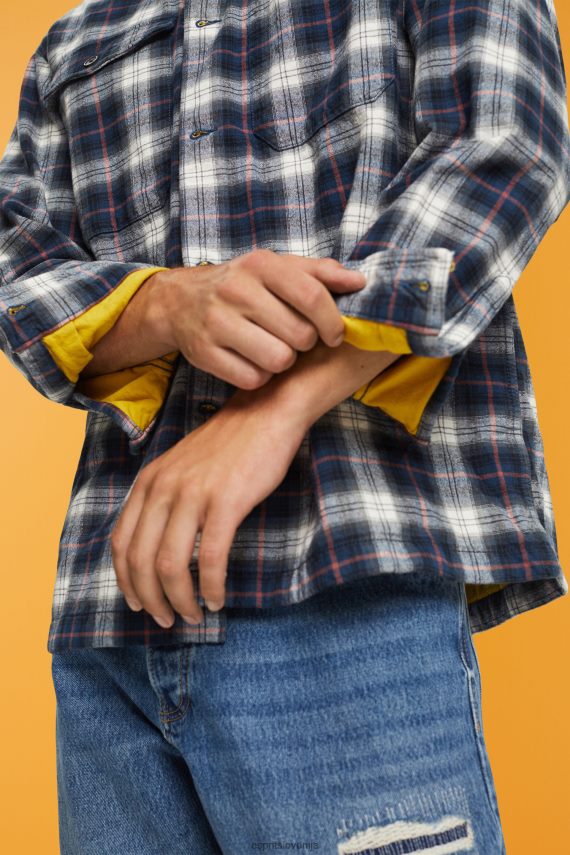 srajce sl Esprit moški velika majica iz čistega bombaža s karirastim vzorcem petrol modra 6X446838