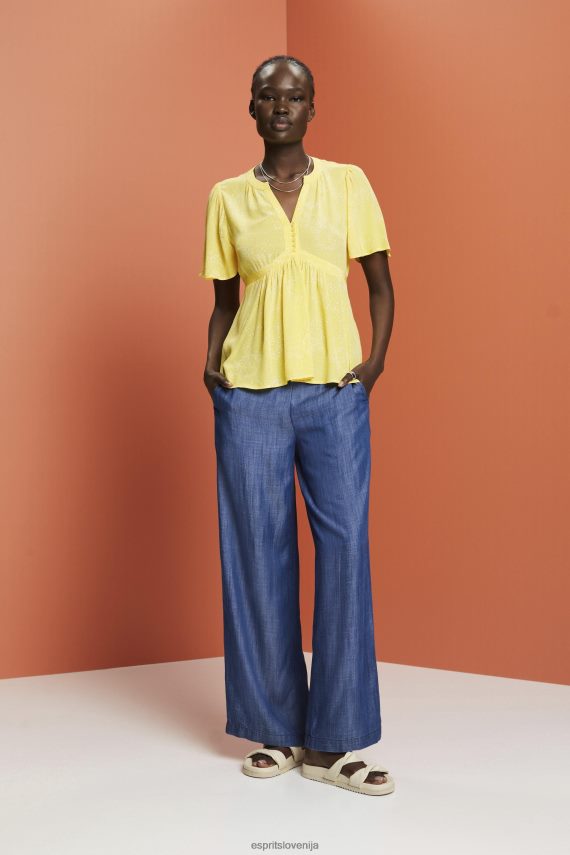 bluze sl Esprit ženske bluza s kratkimi rokavi in ​​pasom za zavezovanje svetlo rumena 6X446222