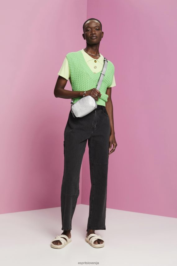 denim sl Esprit ženske široke kavbojke z asimetričnim robom črna srednje pranje 6X446212