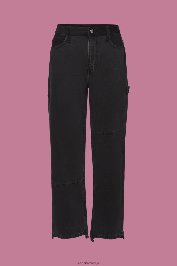 denim sl Esprit ženske široke kavbojke z asimetričnim robom črna srednje pranje 6X446212
