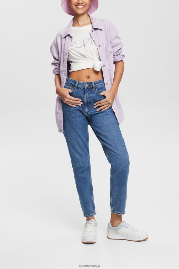 denim sl Esprit ženske mom jeans z visokimi vstavki modro srednje pranje 6X446526