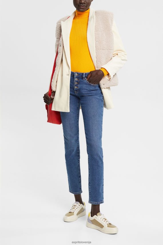 denim sl Esprit ženske raztegljive kavbojke slim fit s srednjo postavo, dvojna maks modro srednje pranje 6X446329