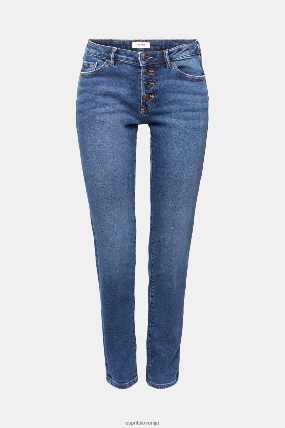 denim sl Esprit ženske raztegljive kavbojke slim fit s srednjo postavo, dvojna maks modro srednje pranje 6X446329