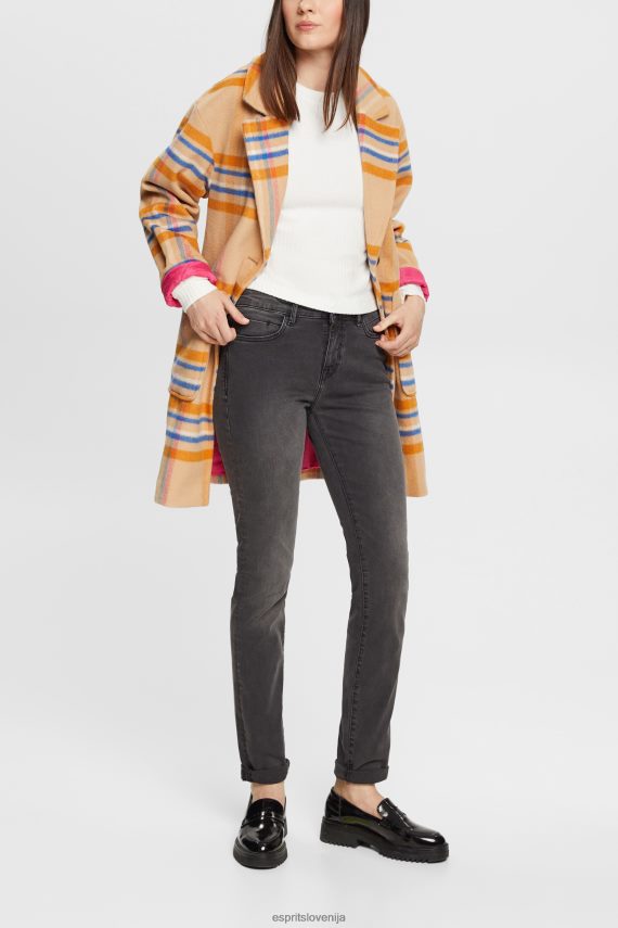 denim sl Esprit ženske raztegljive kavbojke slim fit s srednjo postavo, dvojna maks sivo temno pranje 6X446398