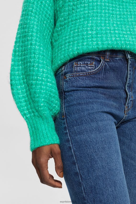 denim sl Esprit ženske raztegljive kavbojke z ravnimi nogavicami z visokim pasom modro srednje pranje 6X446337