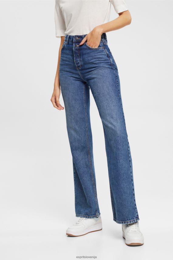 denim sl Esprit ženske retro široke kavbojke z visokim pasom modro srednje pranje 6X446327