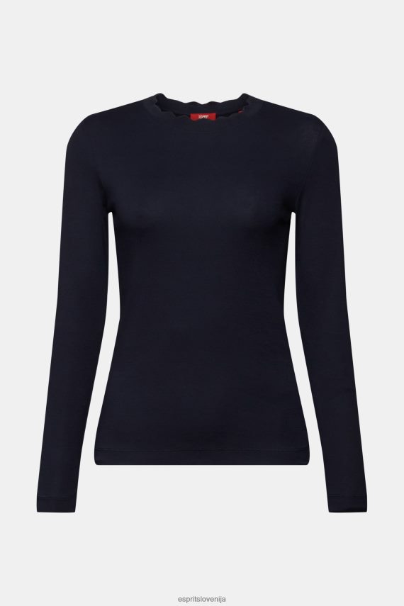 dolgi rokav sl Esprit ženske majica z dolgimi rokavi in ​​nazobčanim ovratnikom mornarica 6X44633